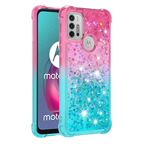para Moto G10 Funda, Moto G30 Funda Liquida Glitter Brillante Bling Carcasa Transparente Purpurina Cristal Bumper Arena Movediza Case Cover para Motorola Moto G10/G30 (Rosa/Azul) Cover