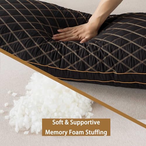 WhatsBedding Memory Foam Body Pillow for Adults, Long Pillow for Sleeping, Full Body Pillow for Bed - 20x54 inch, Black Quilted
