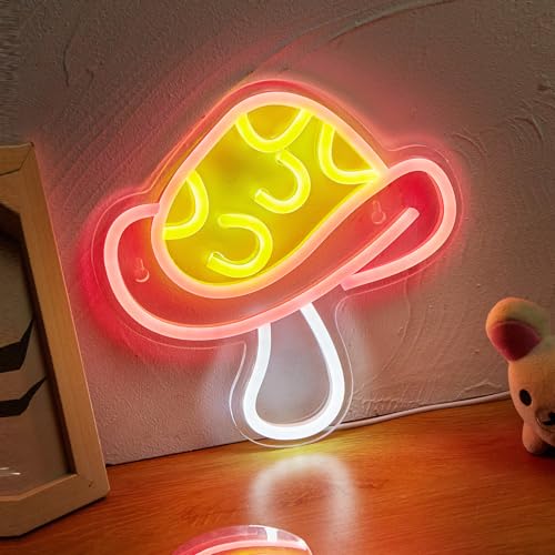 Image of LED Neon Mushroom Cute Neon Sign, USB Powered Neon Signs Night Light, 3D Wall Art & Game room Bedroom Living Room party Decor lamp for Children Kids Girls Boys