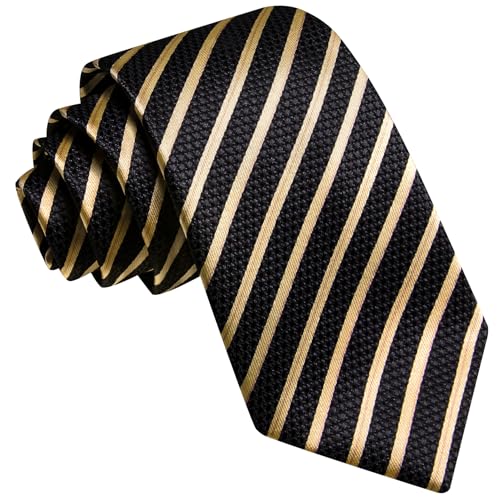 Image of Barry.Wang Silk Men Ties Formal Stripes Necktie and Tie Clip for Wedding Party Business Fashion Classic