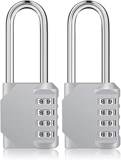 Long Shackle Padlock 2 Pack, 4 Digit Combination Padlock, Long Combination Lock, Resettable Weatherproof Combo Lock for School, Gym & Employee Locker, Outdoor, Fence - coolthings.us