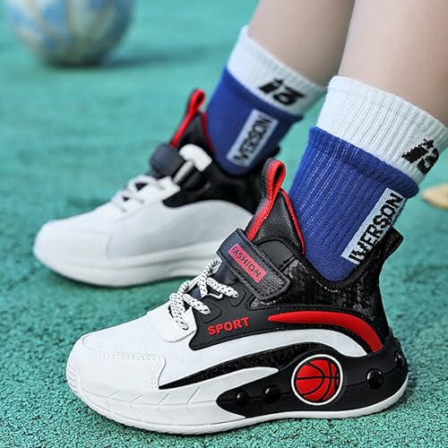 Childrens Boys Basketball Sneakers High Top Non Slip Padded Lace Sport Shoes Kids Flat Strap Breathable Sneakers2