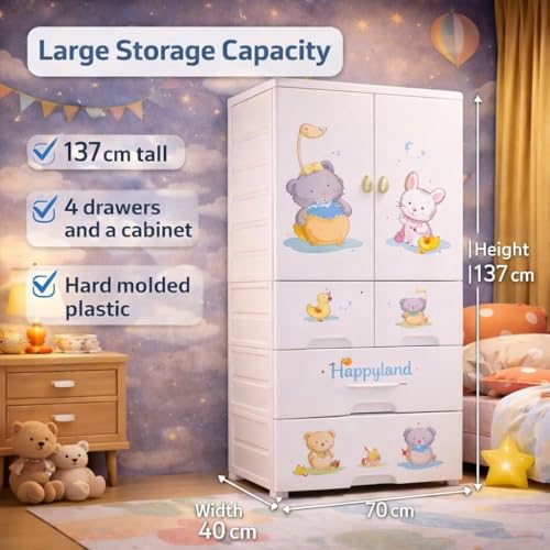 Image of LERIMO Multipurpose Stackable Plastic Cupboard Drawer for Clothes Storage, Almirah for Clothes, Foldable Wardrobe Cabinet Organizer for Office, Kitchen, Bathroom (Elephant-HSM17144, 4 - Layer)