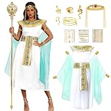 Joellfuner Disfraz de Cleopatra para mujer, 6 piezas, disfraz de Cleopatra para mujer con tiara, pulsera de serpiente y anillo, disfraz de carnaval, para carnaval, cosplay, fiestas de disfraces