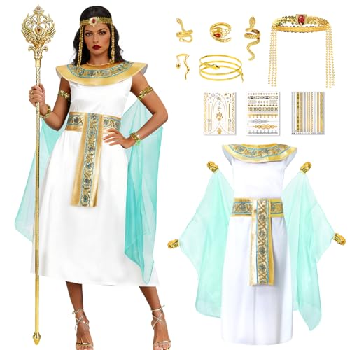 Joellfuner 6 Pièces Déguisement Cléopâtre Femme, Déguisement Cléopâtre avec Diadème, Bracelet Serpent et Bague, Costume Carnaval Femme pour le...
