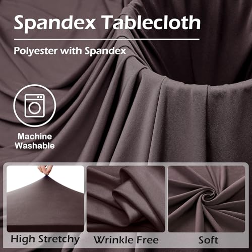 Image of NSSONBEN 2 pk Brown Spandex Tablecloth for 6 Foot Rectangle Tables,Wrinkle Free Fitted Spandex Table Covers 6ft Coffe Stretch Table Cloths with Ruffle Skirt for Parties Weddings Banquet Baby Shower