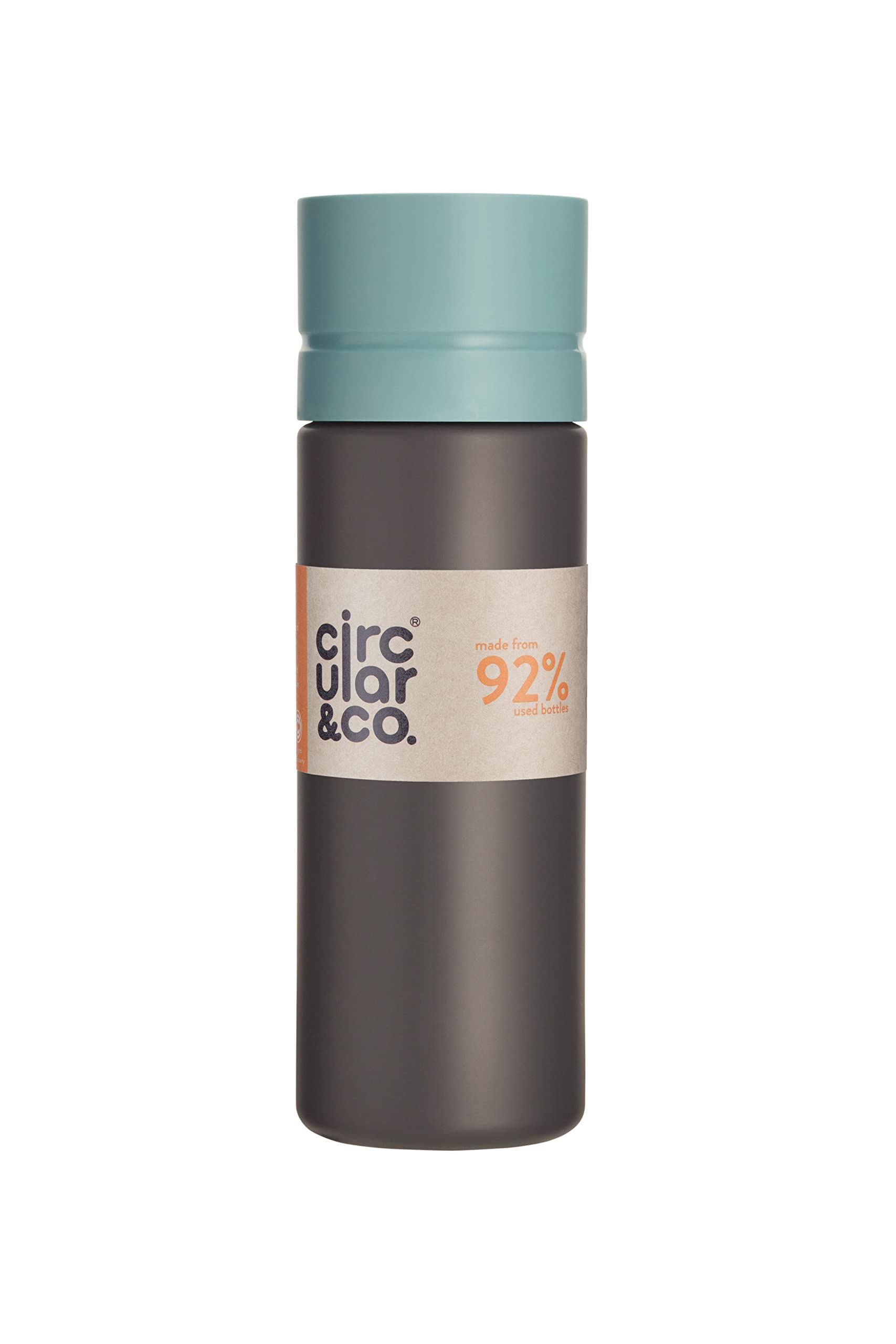 Circular and Co Leakproof 600ml Reusable Water Bottle made from 92% Single-Use Bottles (Grey Bottle & Blue Lid)