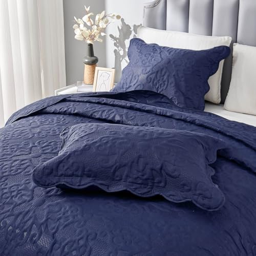 Image of Kingnex 106x96 King Size Lightweight Bedspread Coverlet Set Navy