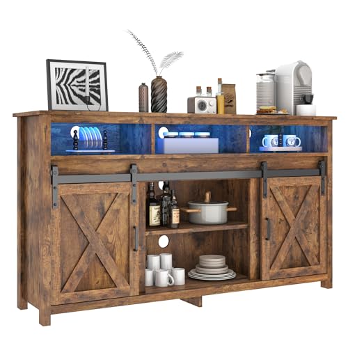 Farmhouse-Coffee-Bar-Cabinet-with-Power-Outlet-Rustic-Sideboard-Buffet-Storage-Cabinet-with-Storage-Wood-Buffet-Cabinet-Serving-Table-Cupboard-for-Dining-Room-Living-Room-Rustic-Brown Farmhouse Coffee Bar Cabinet with Power Outlet Rustic Sideboard Buffet Storage Cabinet with Storage Wood Buffet Cabinet Serving Table Cupboard for Dining Room Living Room Rustic Brown