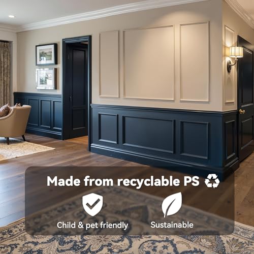 Image of Upick Peel and Stick Wainscoting Pre-Cut Wall Molding Kit, 23 inchx56 inch, 6-Frame | PS Panels,Moisture Resistant,Pre-Primed,DIY Installation,Accent Walls,Living Room,Hallway,Bathroom,Trim for Walls