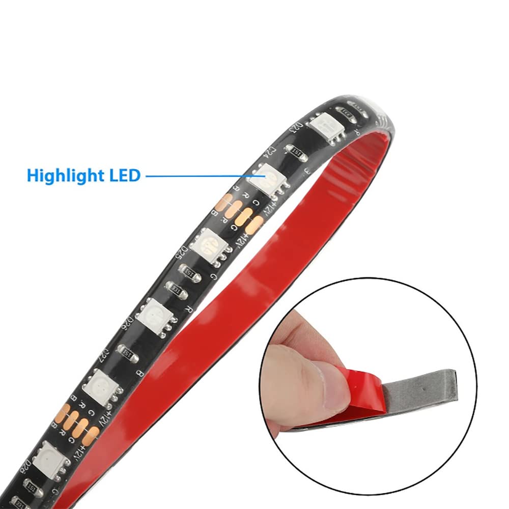12V 5050SMD Lámpara de tira de neón LED para motocicleta, bajo luces brillantes con control remoto RGB, tira de luz decorativa universal para motocicleta
