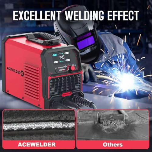 Image of ACEWELDER 140A MIG Welder, 3 in 1 Flux Core, MIG /LIFT TIG /Stick Welding Machine 110V Portable IGBT Inverter Synergic Control, LED Display with Welding Helmet