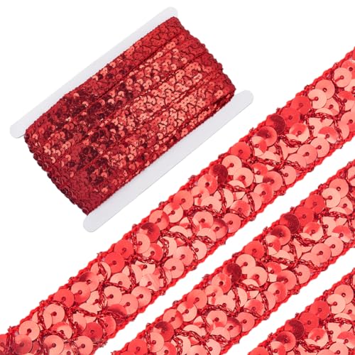 GORGECRAFT 13m Encaje de Lentejuelas Planas con Purpurina Metálica Trenza de Paillette Cinta de Encaje Apliques Rojos para Coser Navidad Halloween Decoración del Hogar Boda Manualidades Disfraces