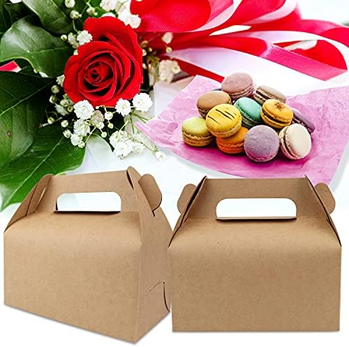25 Pieces Party Favor Gable Boxes Brown Cookie Kraft Boxes Candy Treat Boxes Goodie Gift Boxes Party Boxes Takeaway Bakery Boxes for Birthday Wedding Baby Shower with Handle and Stickers by Gbateri