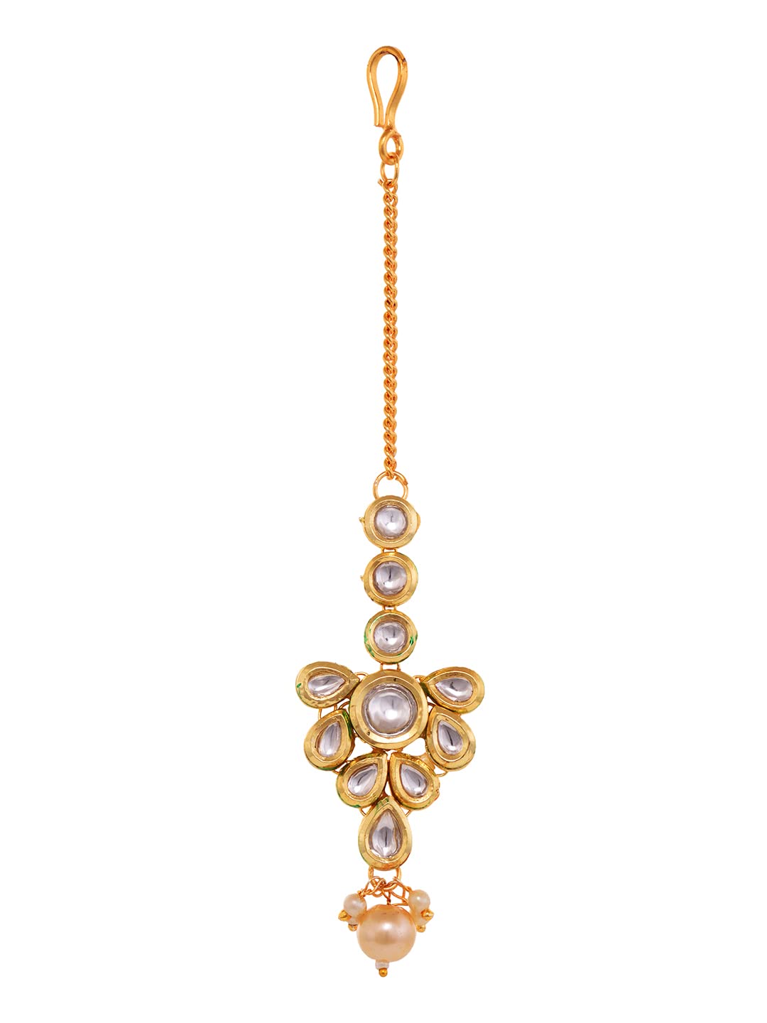 Kundan studded & Green Beaded Handcrafted Mangtika-image-33