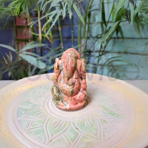 Image of Soulwise Unakite Crystal Ganesha Idol - 2 Inch | Hand-Carved Natural Stone Ganesh Figurine for Emotional Healing, Grounding & Spiritual Balance