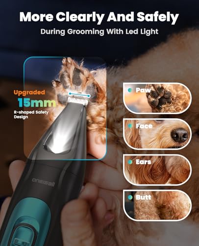 oneisall Dog Clippers & Paw Trimmer 4 in 1 Grooming Kit, Dog Grooming Clippers with LED Light for Full-Body Grooming, Cordless Silent Pet Shaver for Dogs Cats - Image 5