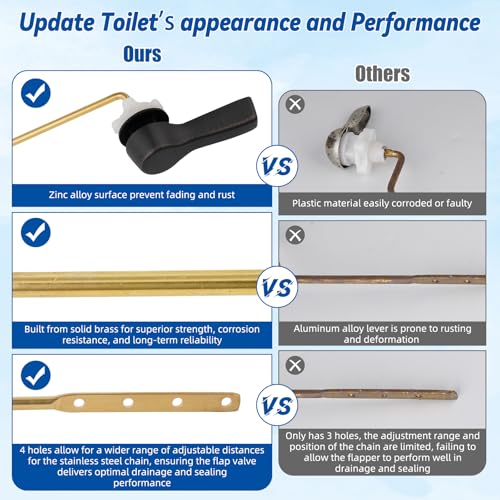 Image of Hibbent Universal Metal Front Mount Toilet Handle Kit, Oil Rubbed Bronze | Solid Brass Toilet Flush Tank Lever with Stainless Steel Adjustable Flapper Chains, Side Tank Toilet Handle for Most Toilets