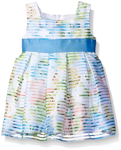 Sweet Heart Rose Baby Girls' Sleeveless Floral Striped Organza Box Pleated Dress