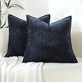 Picture of Stellhome Pack of 2 Soft Textured Throw Decorative Pillow Covers Square Accent Solid Chenille Cushion Cover Cozy Farmhouse Pillow Case for Couch Sofa Bedroom Living Room 24x24 Inch, Navy Blue