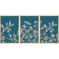SIGNWIN Framed Canvas Print Wall Art Multicolor Flower Stems Over Dark Blue Background Nature Forest Drawings Fine Art Relax/Calm for Living Room, Bedroom, Office - 16
