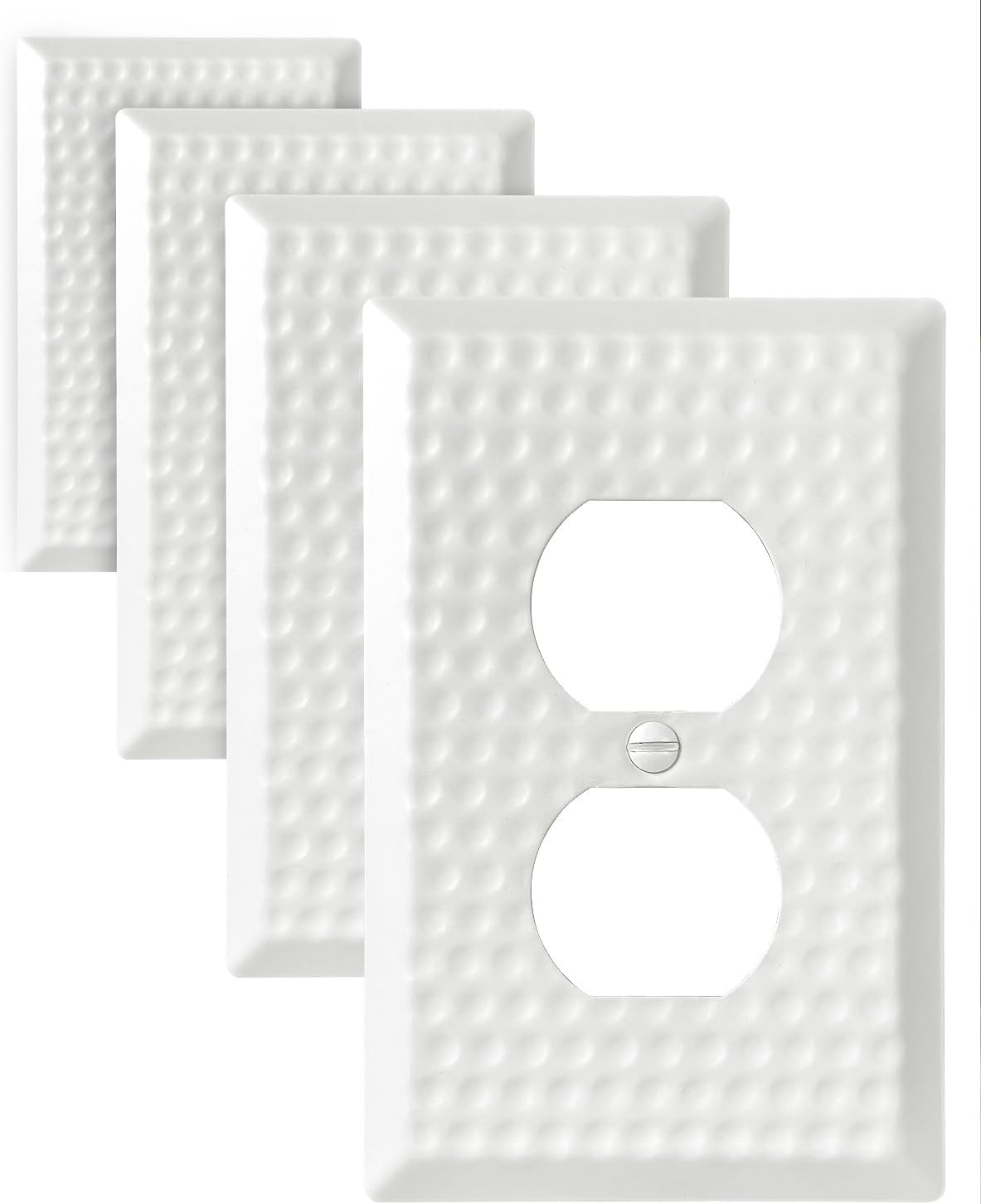 4-Pack Duplex Wall Plates, Pure White Electrical Outlet Cover Plates, Decorative Hammered Receptacle Covers, 3.15''*4.88'', Midsize