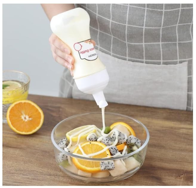 Image of White Premium Squeeze Squirt Bottle Flexible Dispenser Wide Mouth Container Bottle with Attached Cap, Sauce Bottle for Ketchup, Oil, Salad Dressing, Transparent, 280ml, Pack of 2