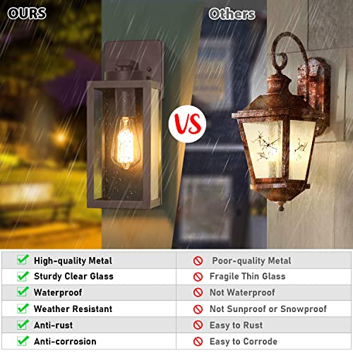 Image of BesLowe Outdoor Wall Light Fixtures, Oil-Rubbed Bronze Wall Lanterns | Waterproof Metal Construction, Rust-resistant, Quick & Easy Installation, Clear Glass Shades & Standard E26 Socket