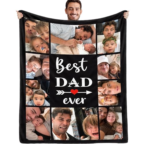 Custom Blanket with Picture Dad Birthday Gift Customized Throw Blanket Personalized Soft Fleece Photo Blanket Best Dad Ever Gifts for Grandpa Husband