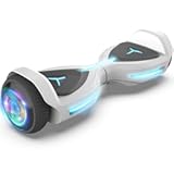 All Terrain Hover Board with Flash LED Lights and Wireless Speakers, Electric Hoverboard Supports Up to 165 lbs, Self Balancing Scooter Gift for Kids (White)
