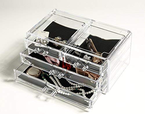 Unique Home New Design Bottom Layer Increase Fits Most Conceal Acrylic Makeup Organizer and Cosmetic Make Up Organizer Countertop Storage Box Brush Holder Clear Jewelry Organizer Bathroom Vanity Tray