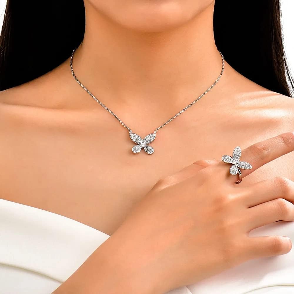 collane con ciondolo in zaffiro bianco tagliato, gioielli in argento sterling 925 con farfalla