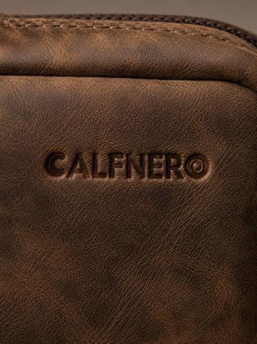 Image of Calfnero Genuine Leather Toiletry Bag for Men & Women | Premium Leather Travel-Pouch | Toiletry Organizer | Cosmetic & Shaving Kit Bag | Unisex Travel Dopp Kit (Hunter)
