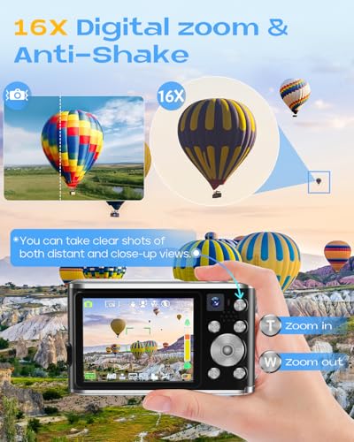 Digital Camera, UHD 4K Digital Camera with Front and Rear Camera, Autofocus 48MP 16X Digital Zoom Vlogging Camera with 32GB Card, 2.8 Inch Screen Compact Photo Shoot Camera for Beginners(Black) - Image 6