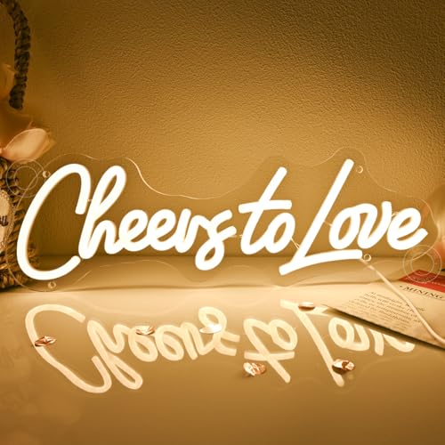 Image of SYLHOME Cheers To Love Led Neon Light Sign Wedding Bridal Shower Wall Sign Decor Bedroom Valentine Day Birthday Party Banner USB 15.75 inch X 5.19 inch