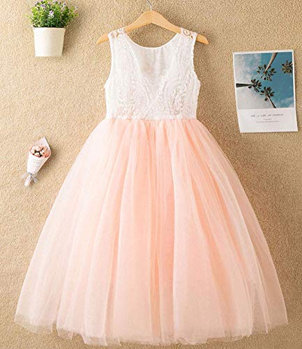 Girl Toddler Full-Length Straight Tulle Tutu Lace Back Party Flower Girl Dress (7-8 Year, Pink) #TOP1
