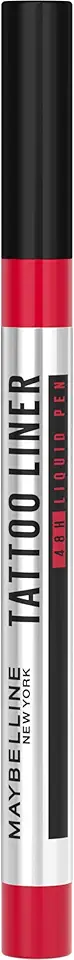 Maybelline NY Tattoo Liner, Caneta Delineadora Ponta Flexível Alta Precisão Longa Duração 48H À Prova D'água Não Borra Acabamento Fosco Profissional Preto, 1g
