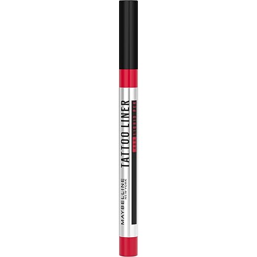 Maybelline NY Tattoo Liner, Caneta Delineadora Ponta Flexível Alta Precisão Longa Duração 48H À Prova D'água Não Borra Acabamento Fosco Profissional Preto, 1g