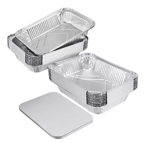 Ayn Al Madina Aluminum Foil Food Storage Containers with Lids Pack of 25-9x7 (22.86 x 17.78 x 4.5cm), Mini Loaf Pans, Oven Trays - Food Container for Meal Prep, Takeaway, and Airfryer Cooking