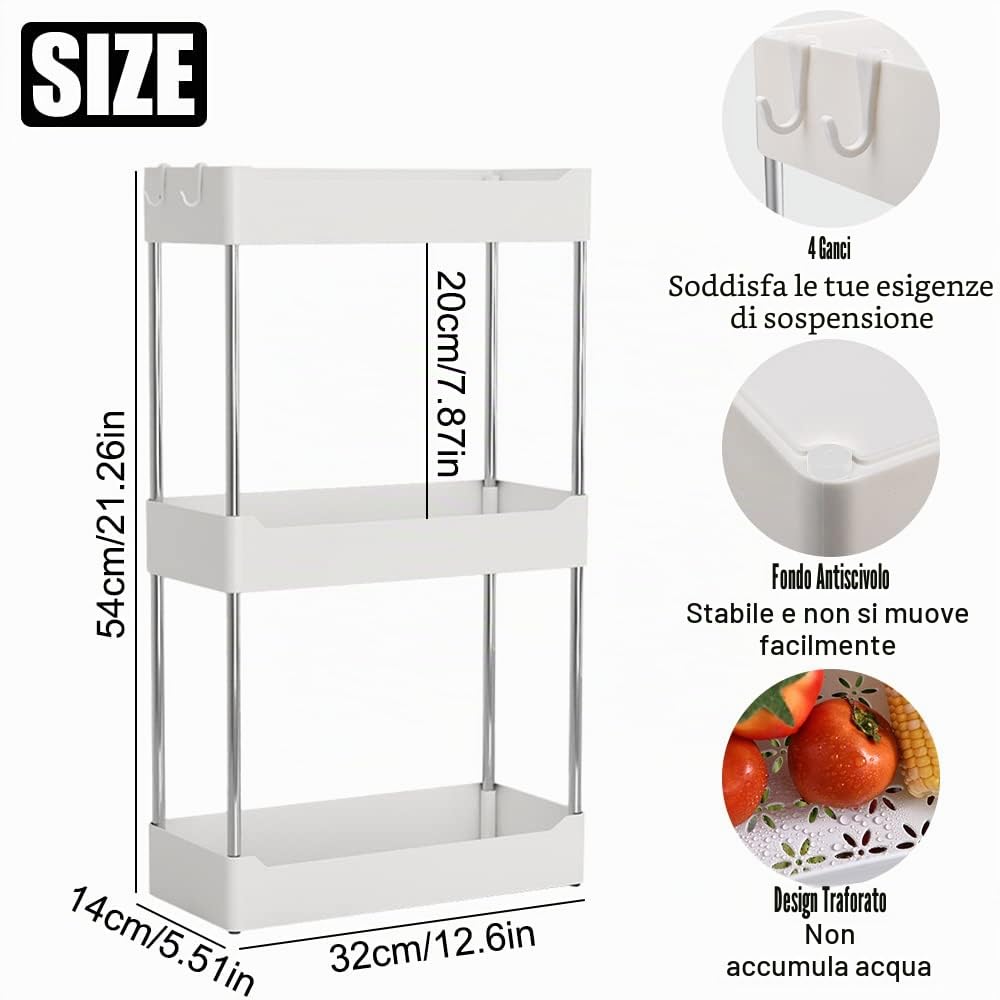 Mensola portaoggetti da bagno rimovibile bianca per cosmetici, in piedi, per casa, cassettiera, cucina, spezie, lavanderia, ufficio (3 piani)