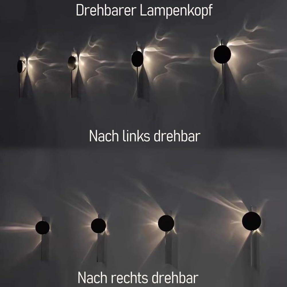 LED Wave Wandleuchte 180° Drehbar Schwarz Rund Wandlampe Innen Wasserwellen Deko Wohnzimmerlampe Modern Chrome Sockel Wandbeleuchtung 3000K Warmes Licht für Schlafzimmer Flur