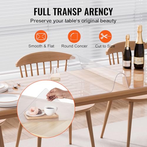VEVOR Protector de Mesa Impermeable Rectangular 106,7 x 243,8 cm de PVC Transparente 6