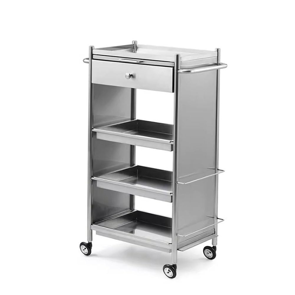 JKJZSALJ Metal Rolling Beauty Salon Styling Trolley Salon Trolley Stylist Cart Barber Station Hair Styling Cabinet For Stylist Equipment,Silver,55x31x91cm