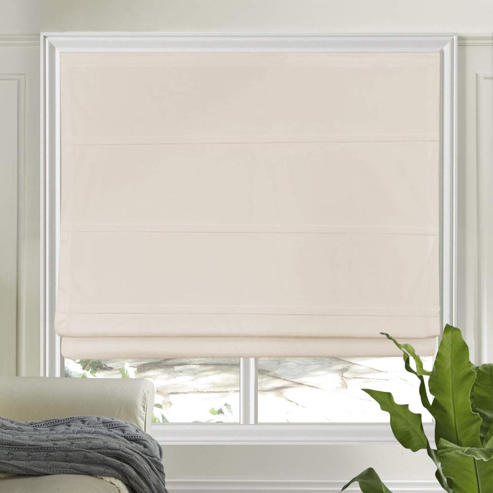 LETAU Cordless Velvet Roman Shades Window Blinds, Ivory Premium Custom Washable Fabric Roman Shades for Windows, Doors, French Doors, Kitchen Windows