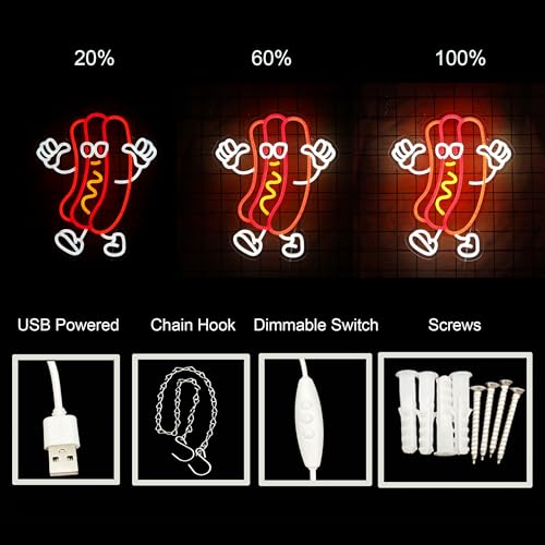 Image of Hot Dog Dancing Neon Signs for Hotdog Themed Party Decorations LED Neon Hot Dog Light Up Sign for Room Wall Decor hotdog Gifts 12.8 * 15.2 Inch