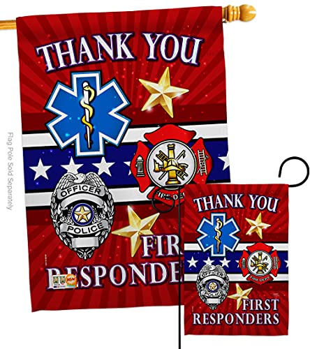 First Responders Garden House Flag - Set Armed Forces Service All Branches Support Honor United State American Military Veteran Official - Banner Small Yard Gift Double-Sided Made In USA 28 X 40