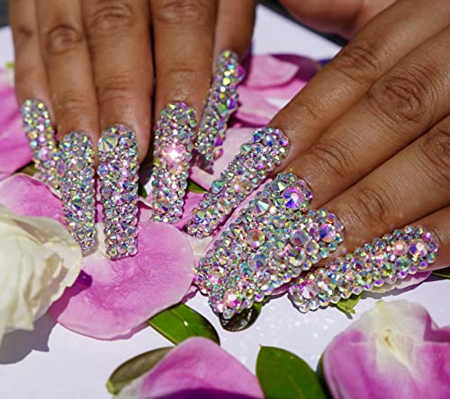 B-Extra Press On Nails 20 pcs 10 sizes Full Rhinestones Crystals Luxury Nails Extra Long Square False Nails + Prep KIT (XL Square)