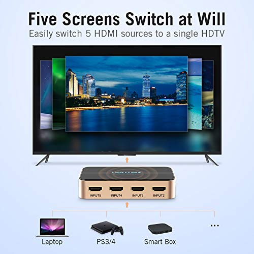 Commutateur HDMI Vention anti-débranchement 5 ports 4K avec télécommande infrarouge - 2