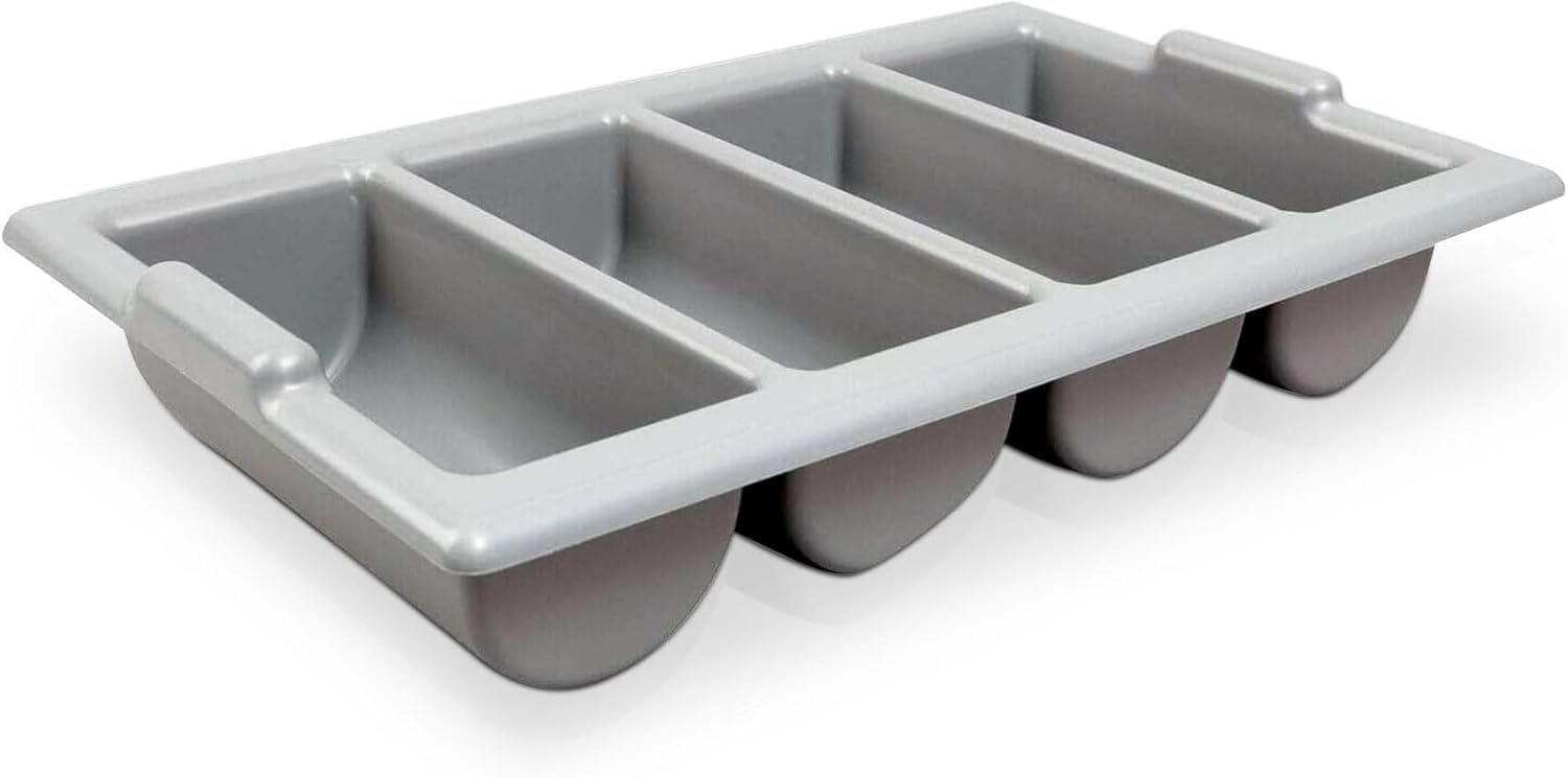 We Can Source It Ltd Grey - Heavy Duty Cutlery Tray – Stackable Plastic Organizer For Catering, Restaurants & Kitchens – Durable Storage Solution With Deep Compartments For Efficient Organization