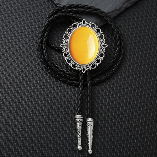 Image of Jeilwiy Bolo Tie for Men Real Stone Westwern Cowboy Ties Silver Bolos Women Leather Necktie Gift for Birthday Christmas